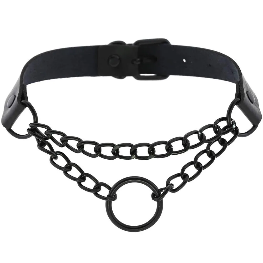 Black Chain Choker Collar Leather Gothic Punk Harajuku Necklace