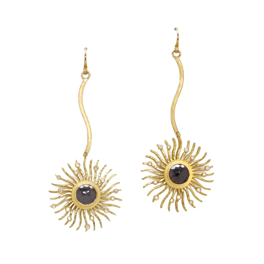 Black Diamond Sunburst Drop Earrings