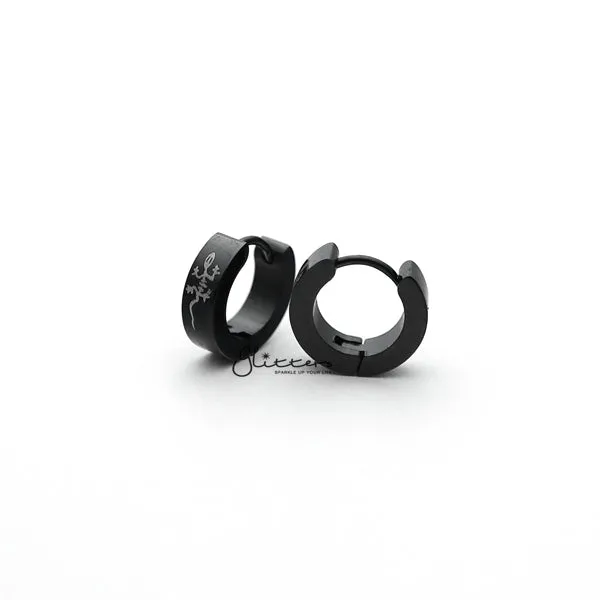 Black Titanium IP Stainless Steel Lizard Hinged Hoop Earrings