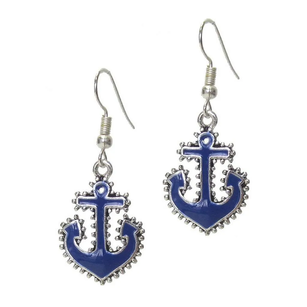 Blue Nautical Anchor Earrings