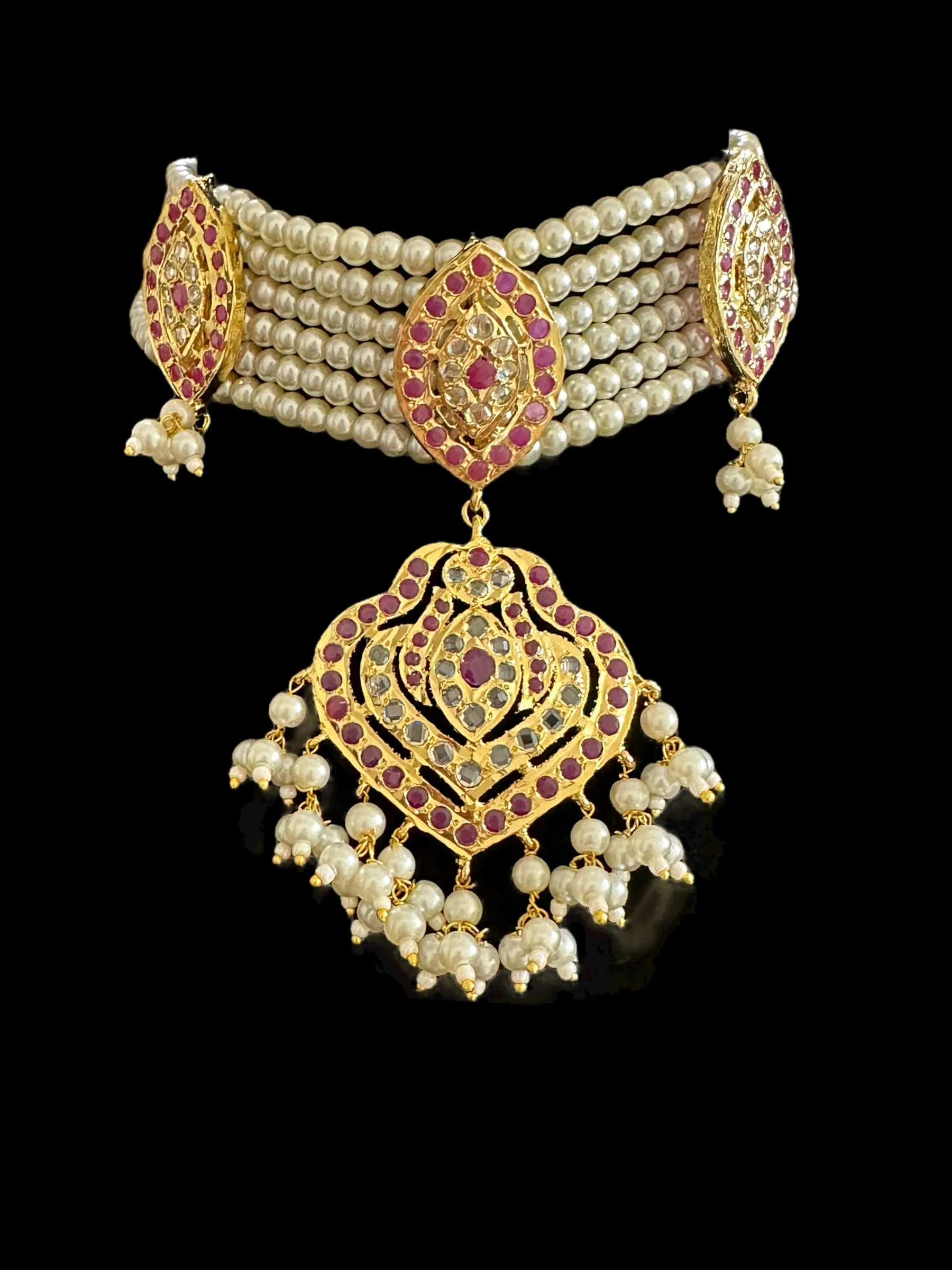 BR307 Gold plated bridal set with earrings tika in ruby ( READY TO SHIP)