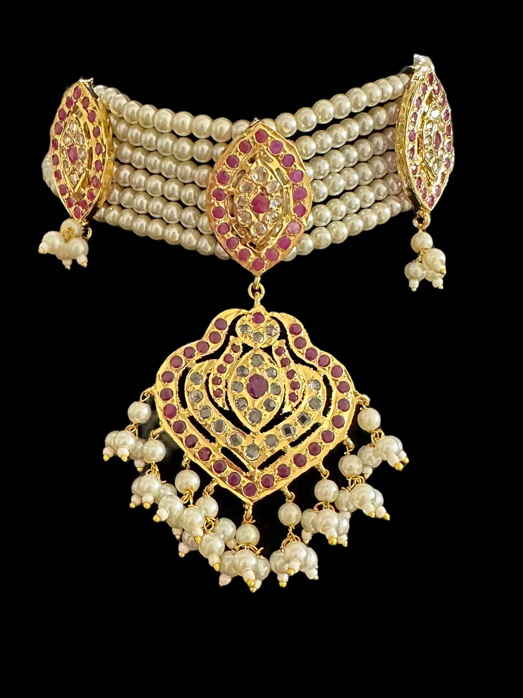 BR307 Gold plated bridal set with earrings tika in ruby ( READY TO SHIP)