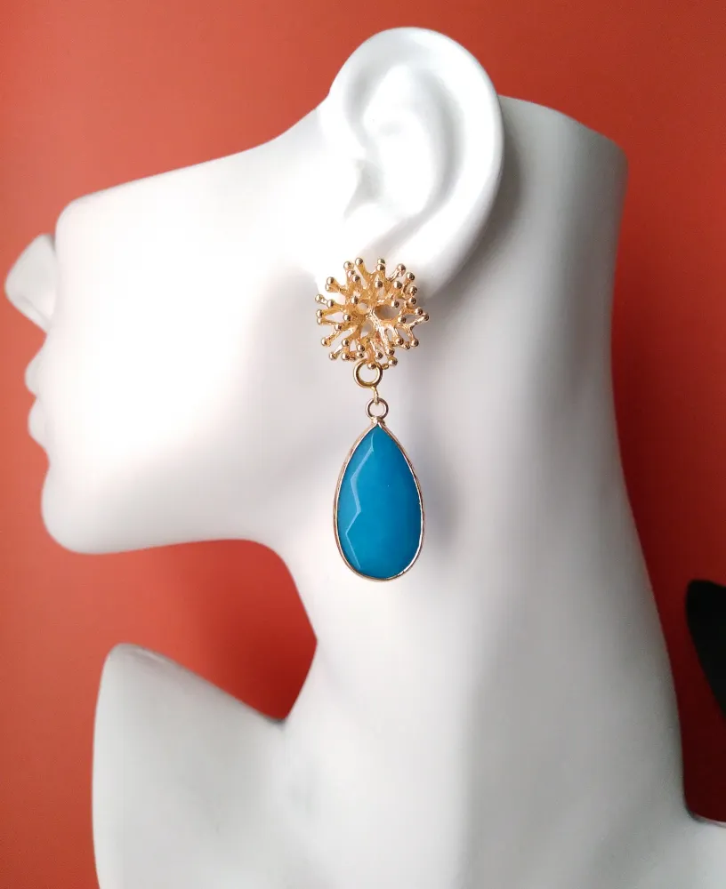 Branch Coral Stud with Turquoise Earrings