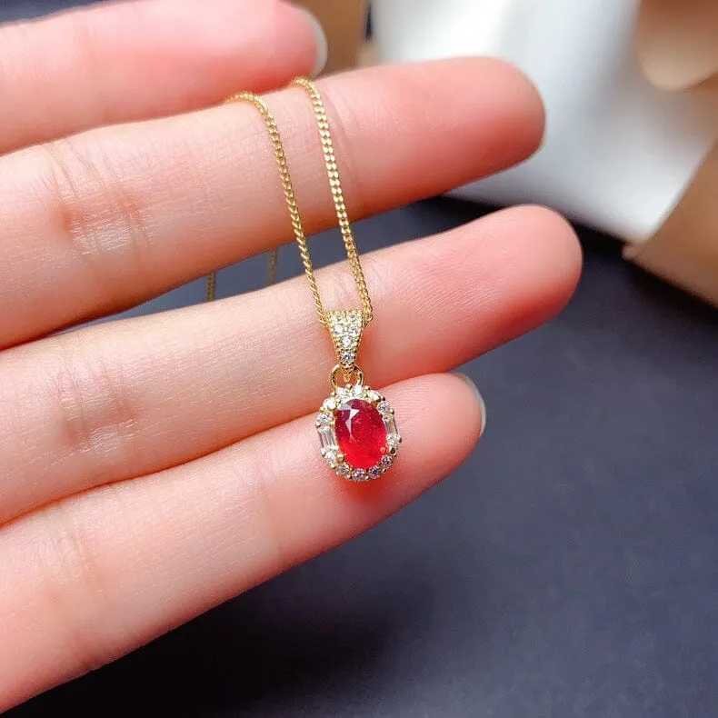 Bridal Ruby Necklace and Resizable Ring Jewelry Set