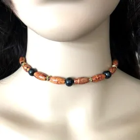 Brown and Black Wood Beaded Choker