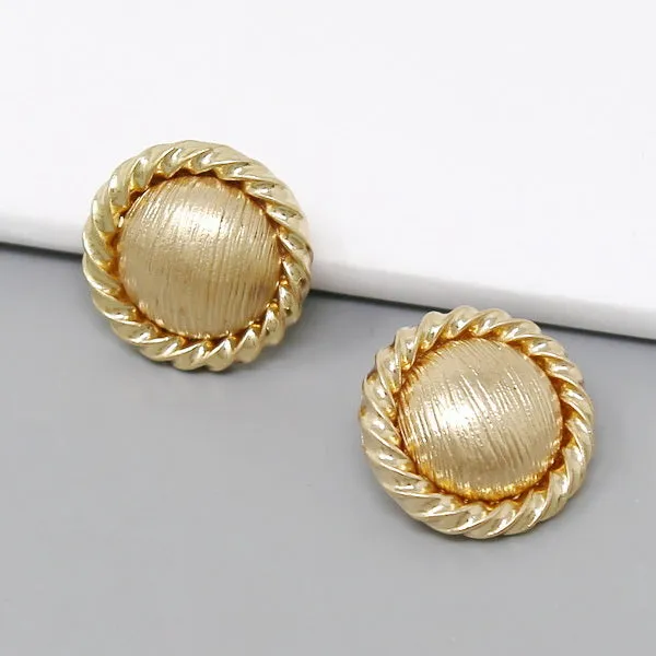 Button Textured Metal Stud Earrings