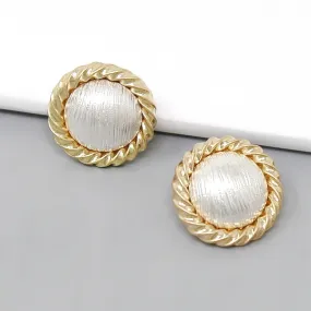 Button Textured Metal Stud Earrings