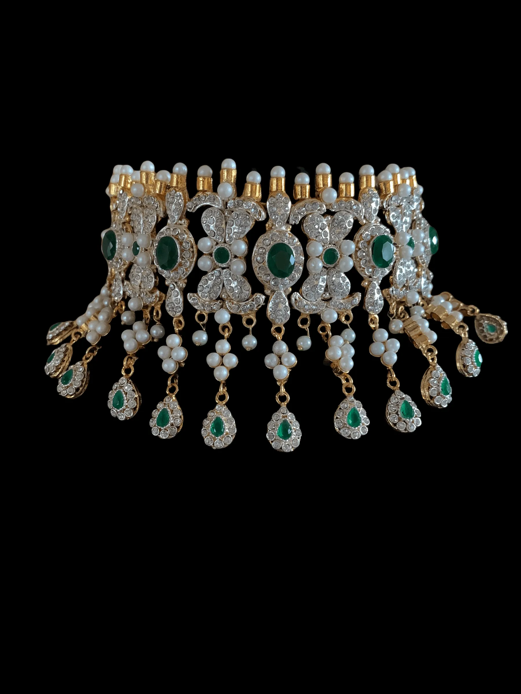 C122 Nilofar choker set in zircon and cz emerald ( SHIPS IN 4 WEEKS )