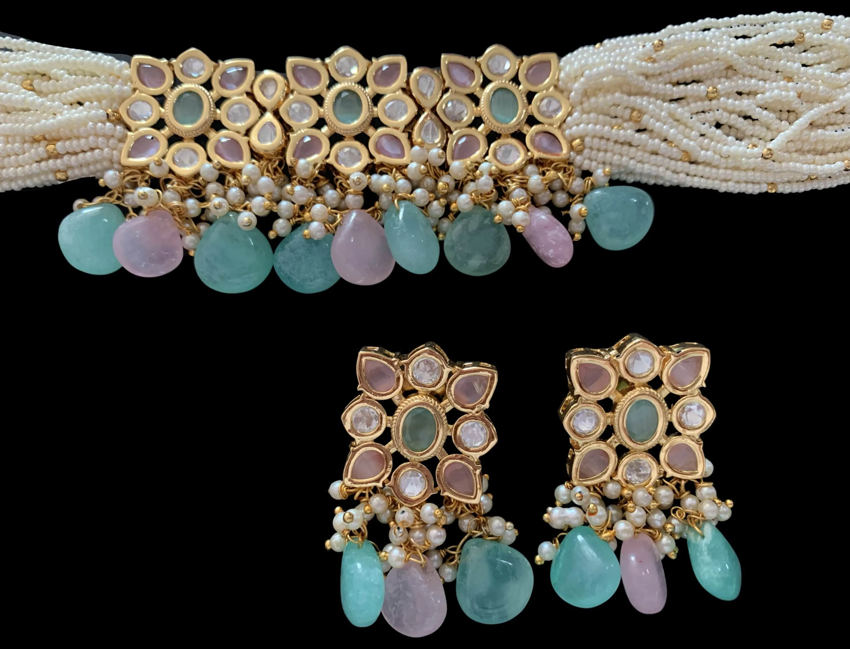 C156 Meera polki  choker with earrings ( READY TO SHIP )