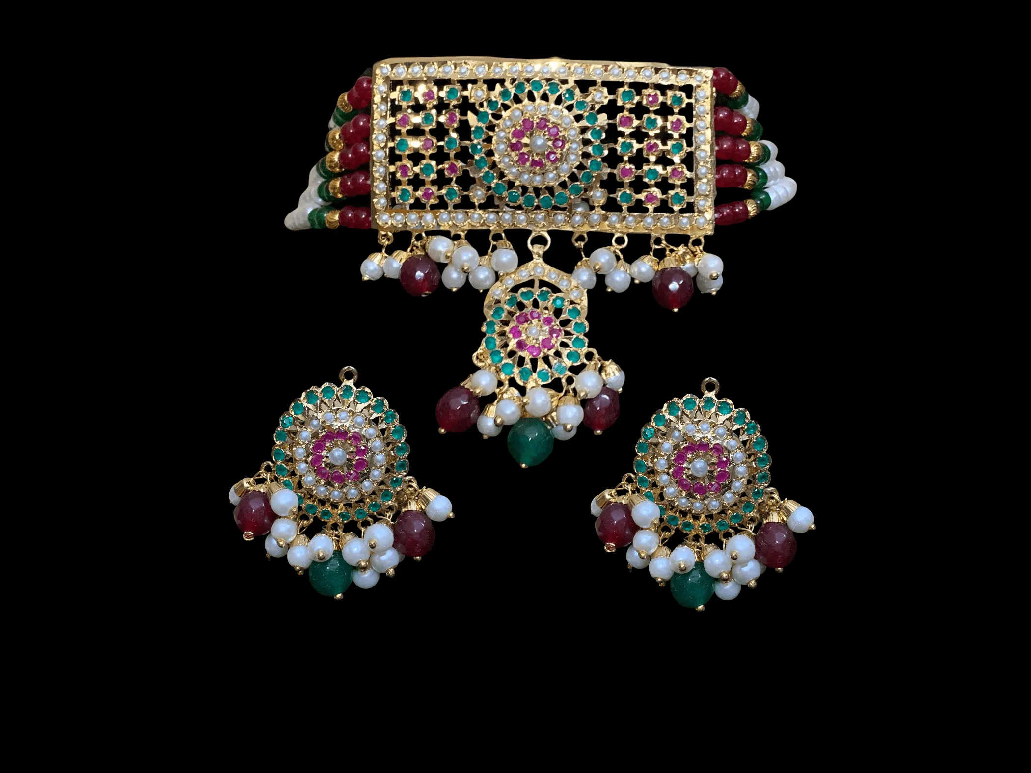 C312 Medha jadau choker in ruby emerald  ( READY TO SHIP)