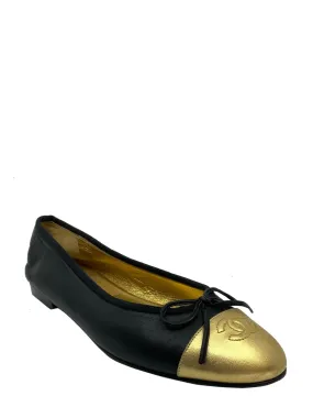 Chanel CC Cap Toe Lambskin Leather Ballet Flats Size 9