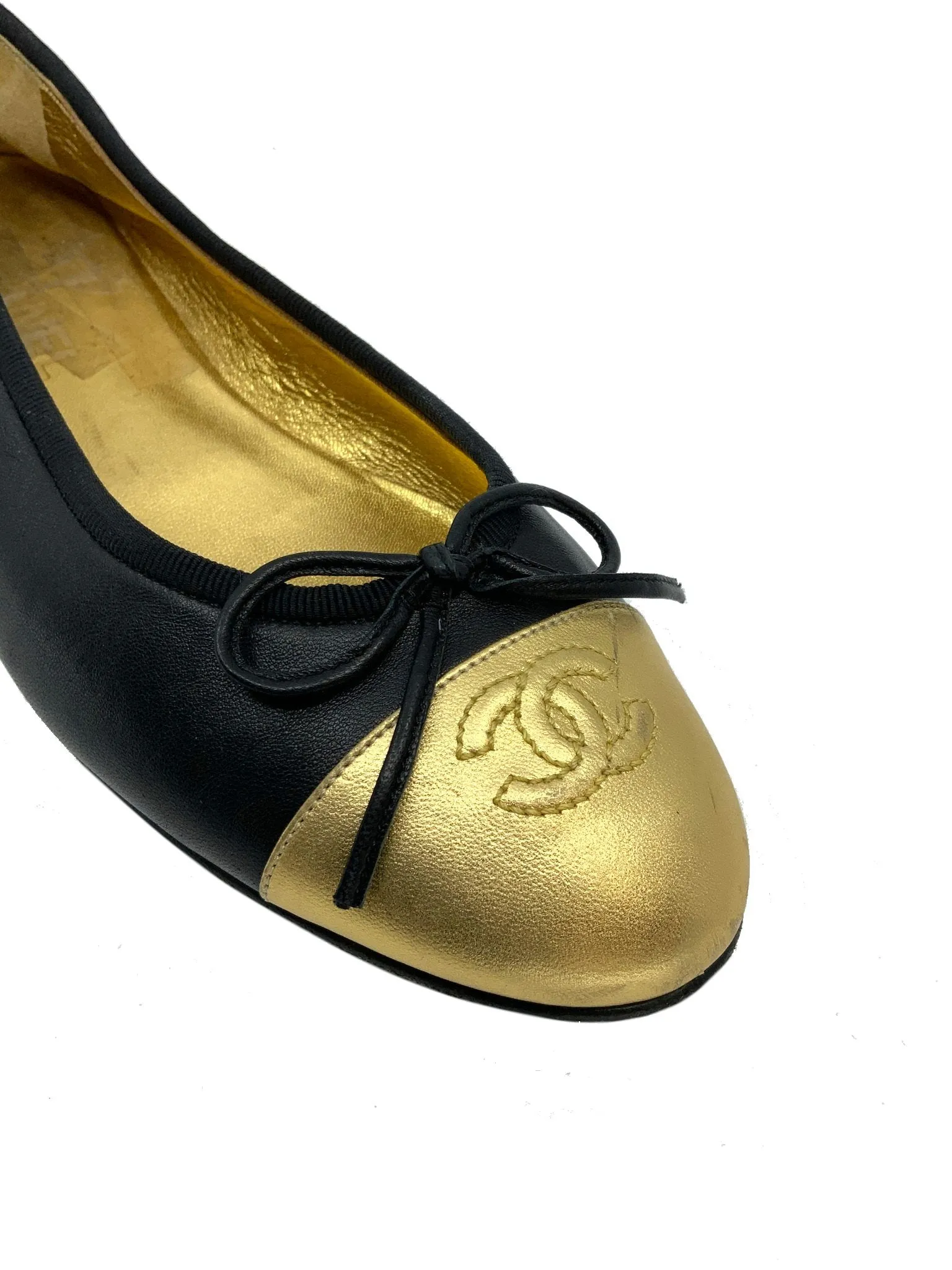 Chanel CC Cap Toe Lambskin Leather Ballet Flats Size 9