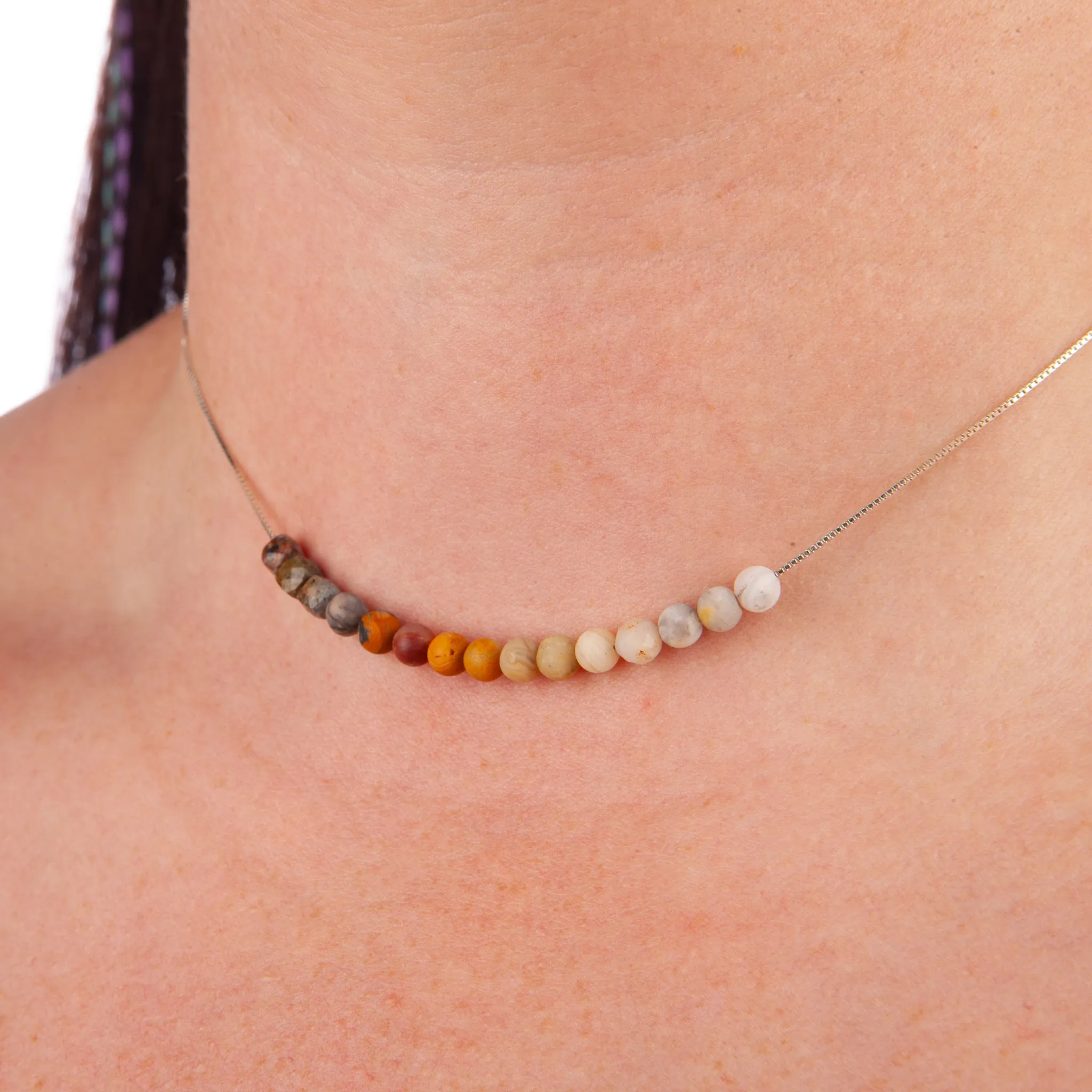 Crazy Lace Agate & Pietersite Adjustable Slide Chain Gemstone Necklace