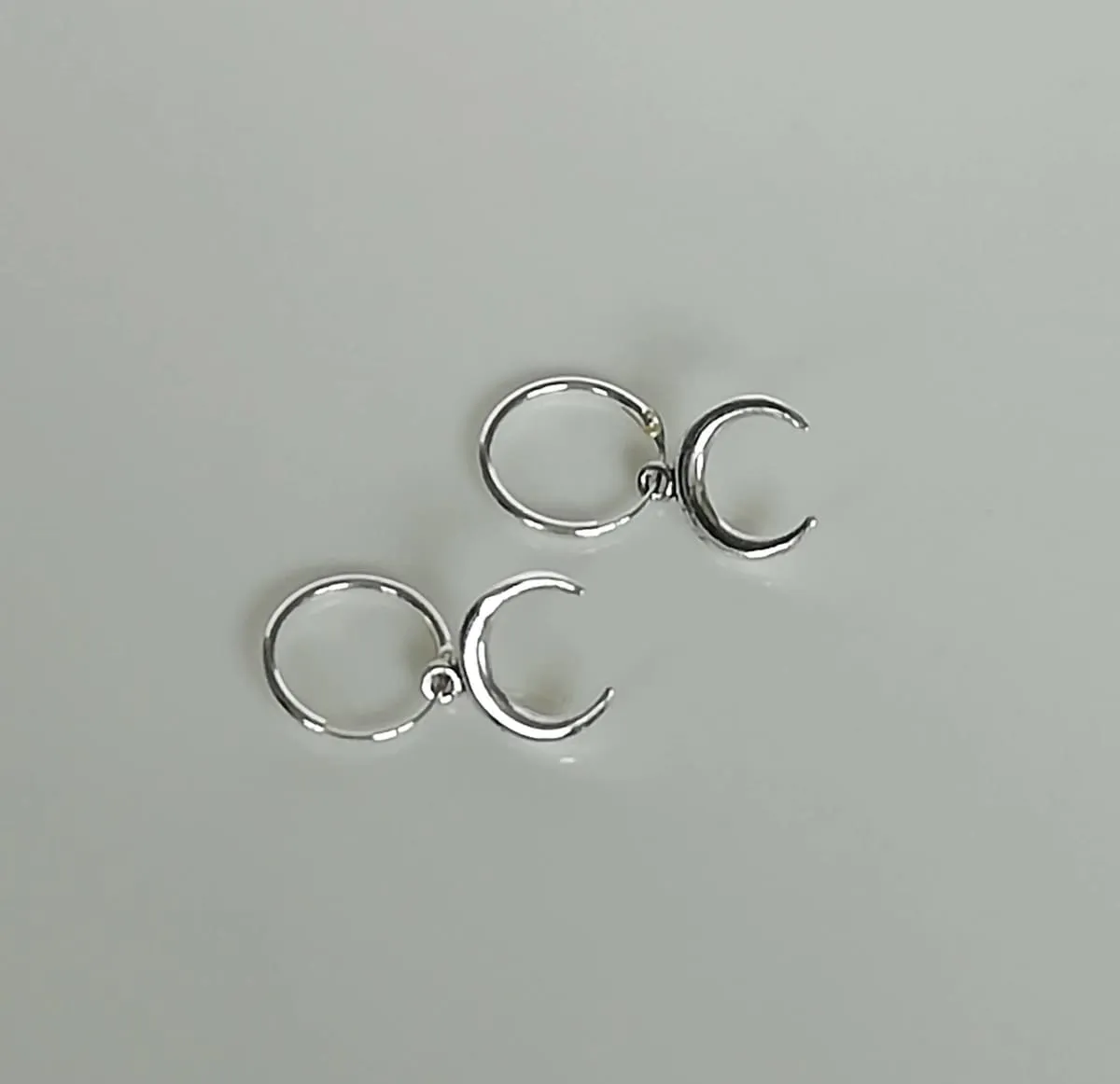 Crescent Moon Charm - Moon Charm Hoops - Wanderlust Hoops - Open Hoop Earrings - Silver Hoops - Talisman Charm - Celestial Charm