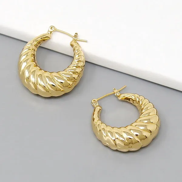 Croissant Gold Dipped Puffed Hoop Earrings