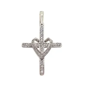 Cross and Heart Women Sterling Silver 925 Pendant