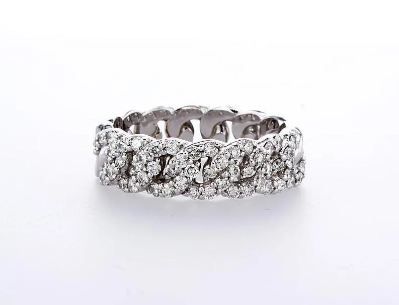 Half-Way Diamond-Encrusted Curb Link Ring (0.63Ctw)