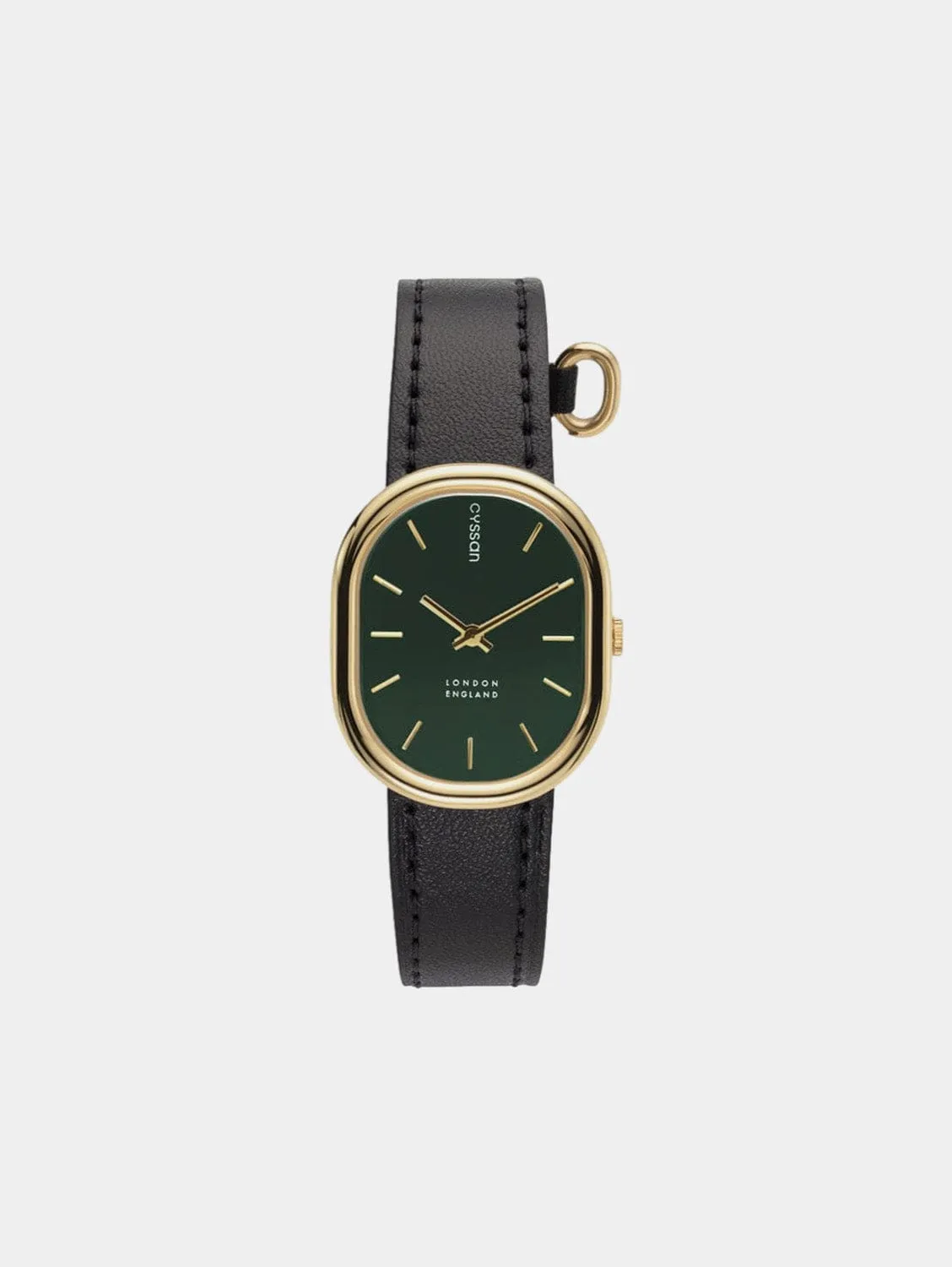 CYS11 Watch with Green & Gold Dial | Black Vegan Leather Strap