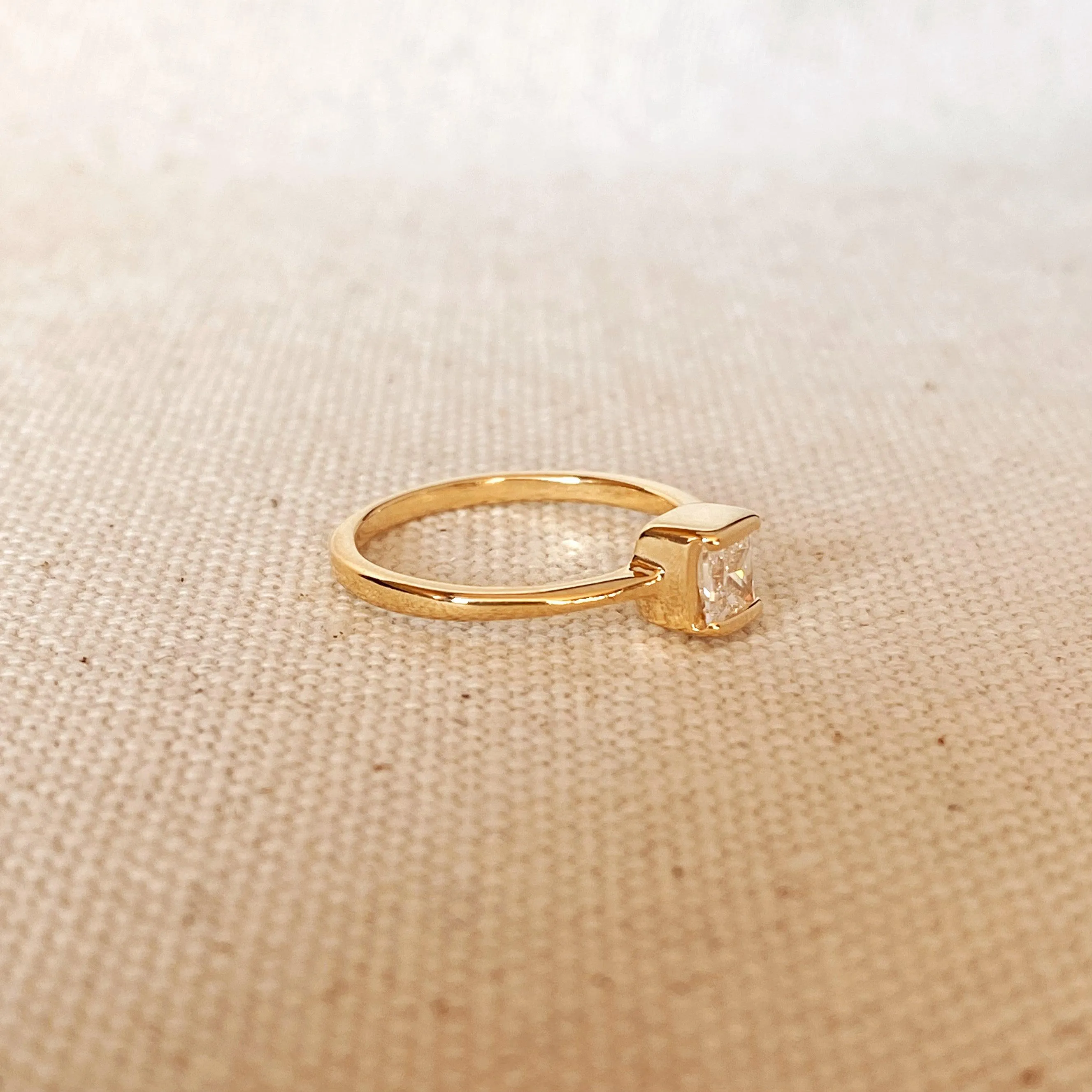 Dainty 18k Gold Filled Square Solitaire Ring