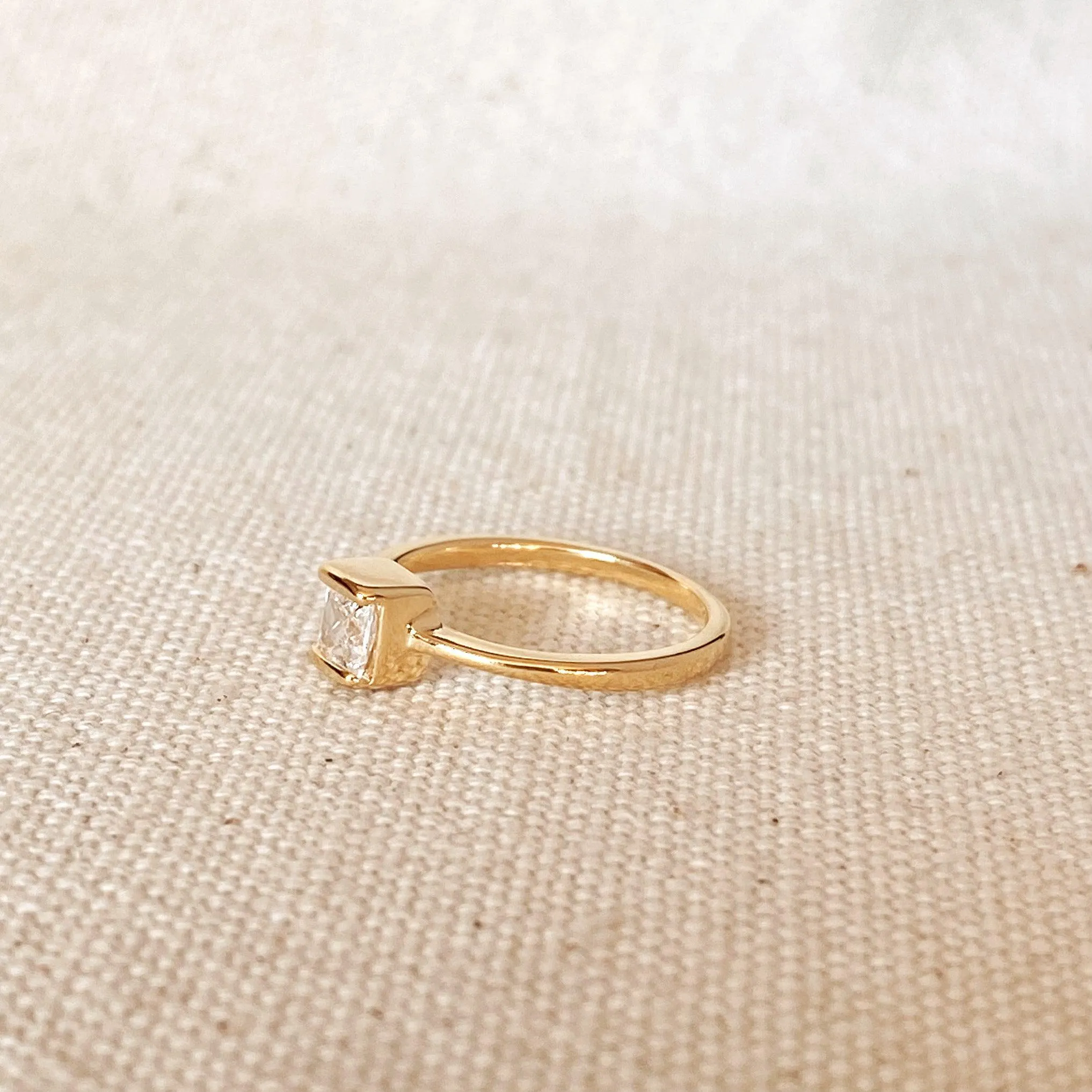 Dainty 18k Gold Filled Square Solitaire Ring