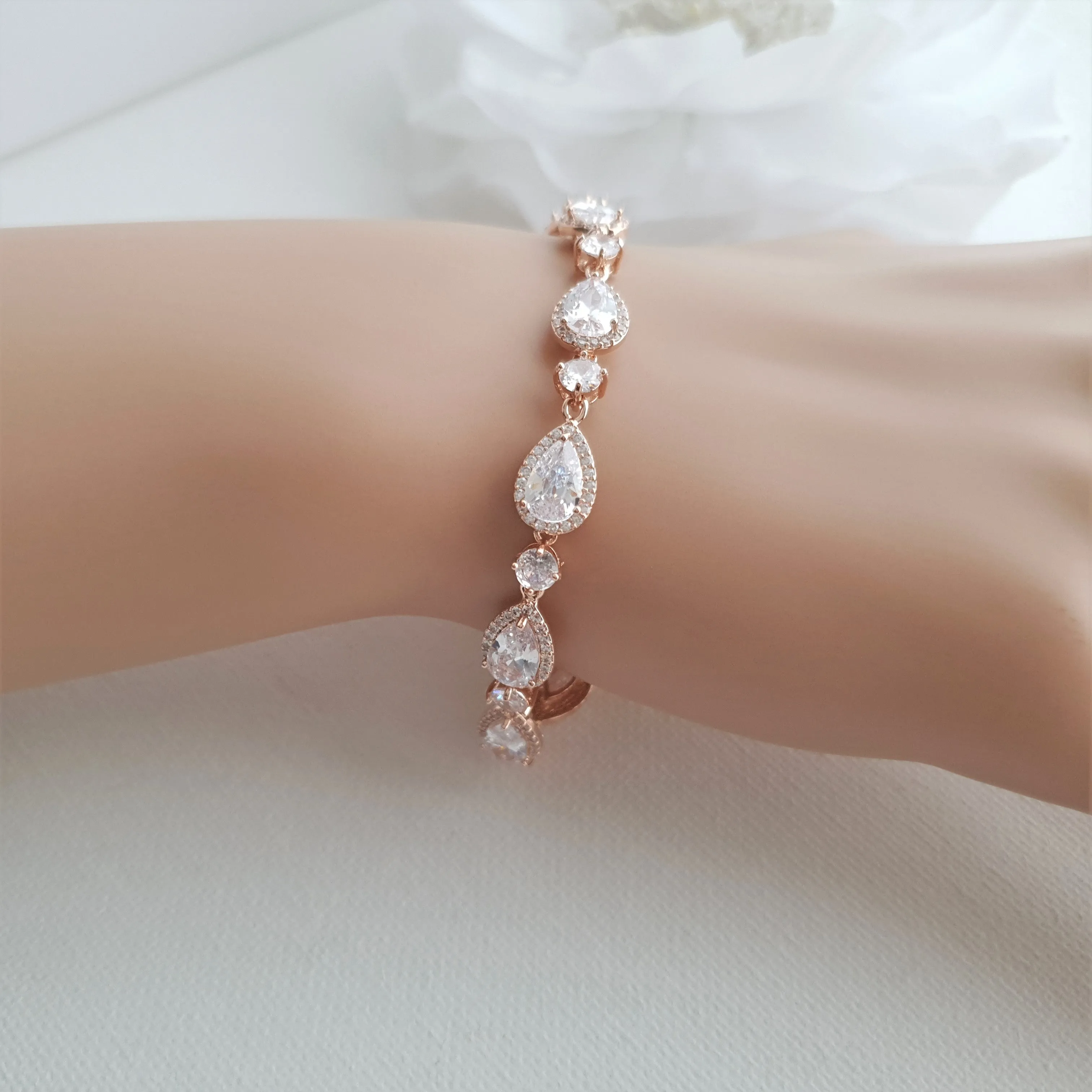 Dainty Teardrop Wedding Bracelet in Gold for Brides-Emma