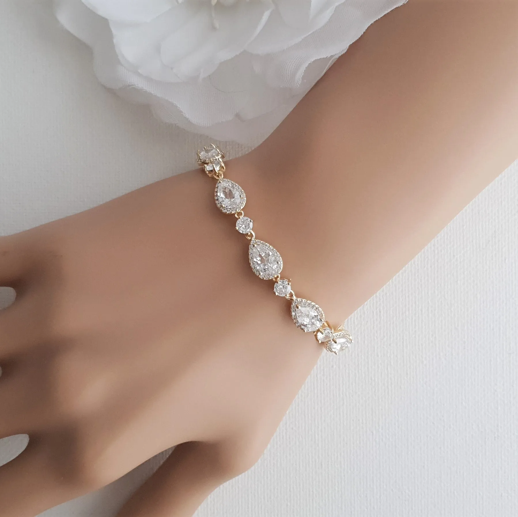 Dainty Teardrop Wedding Bracelet in Gold for Brides-Emma