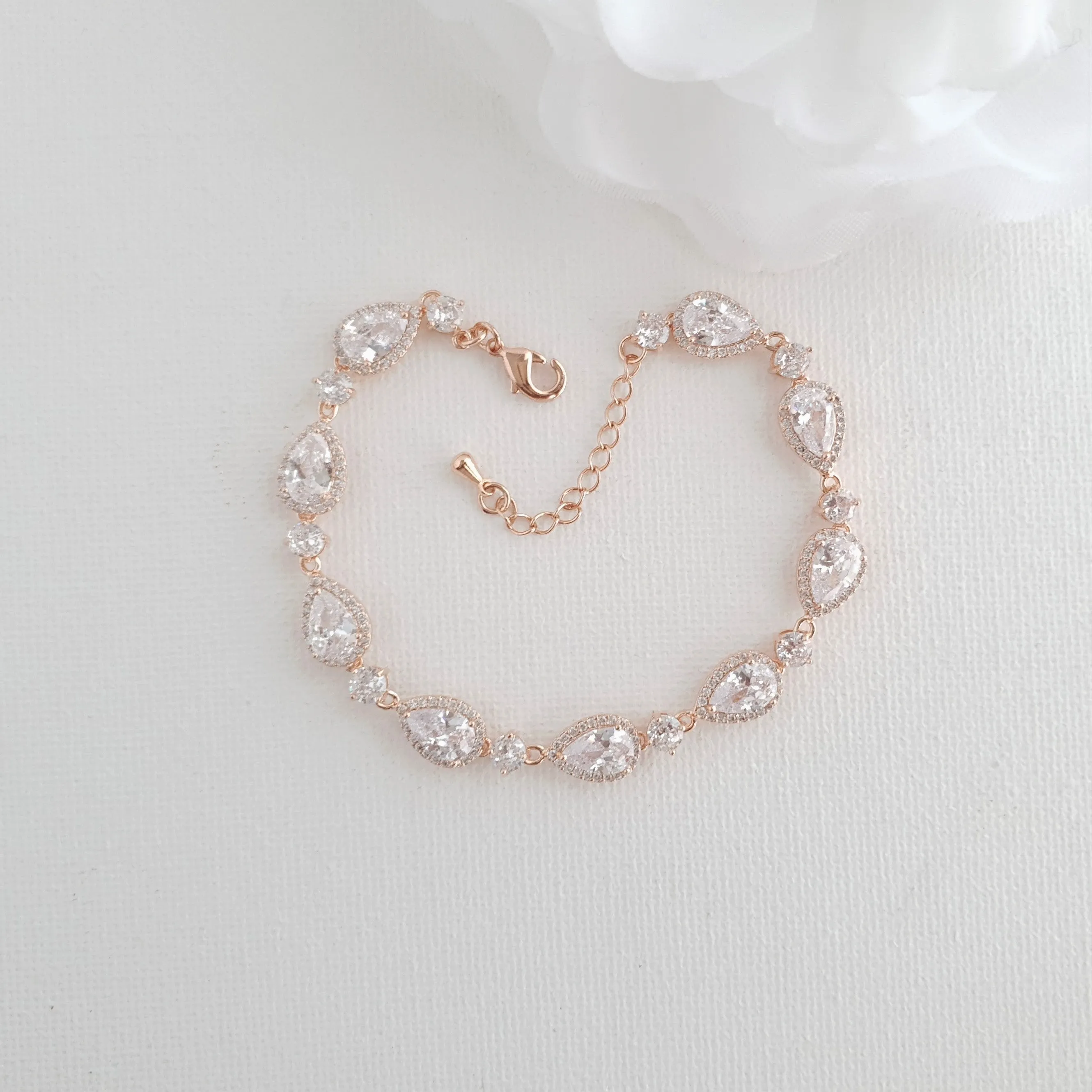 Dainty Teardrop Wedding Bracelet in Gold for Brides-Emma