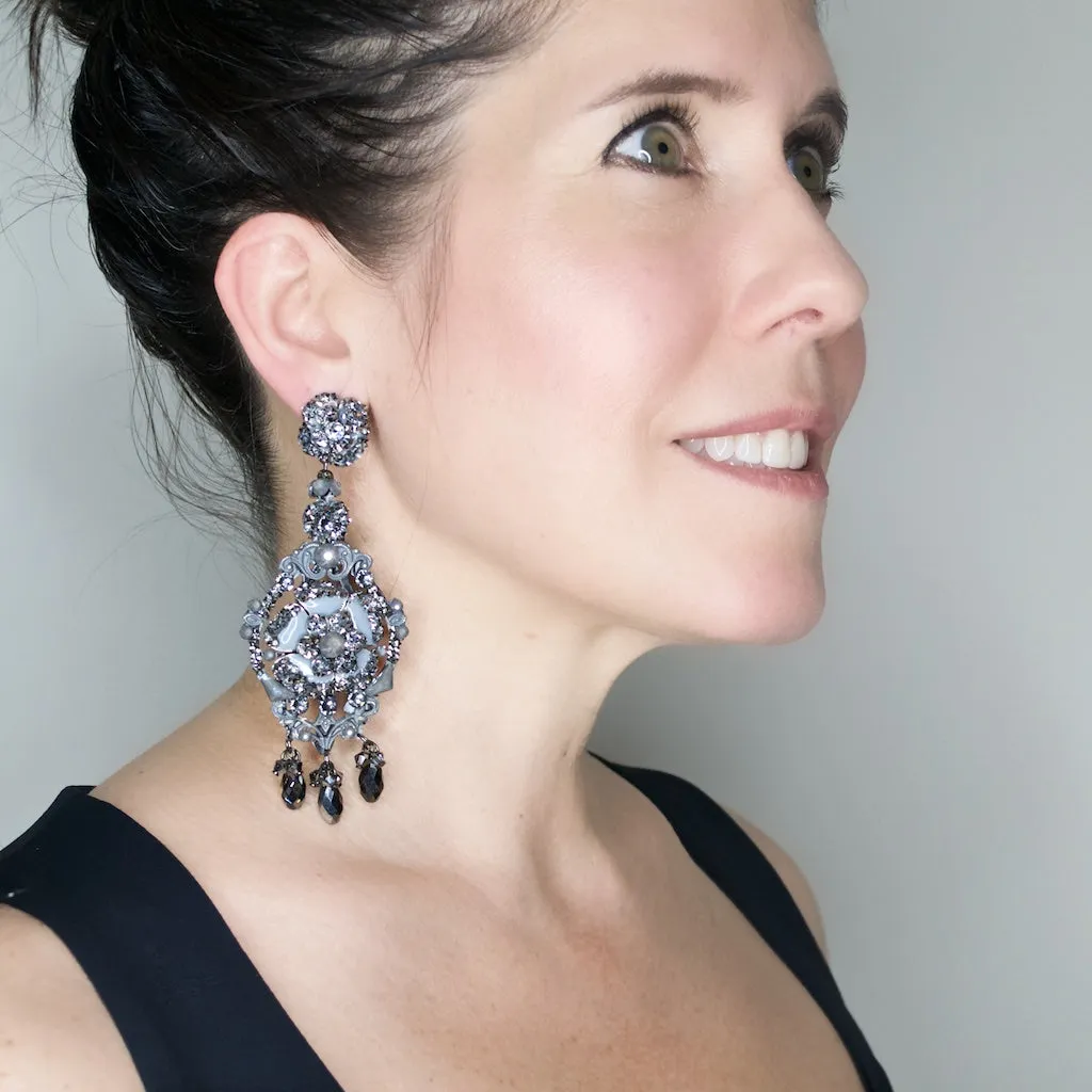 Dazzling Grey Swarovski Pendant Earrings by DUBLOS