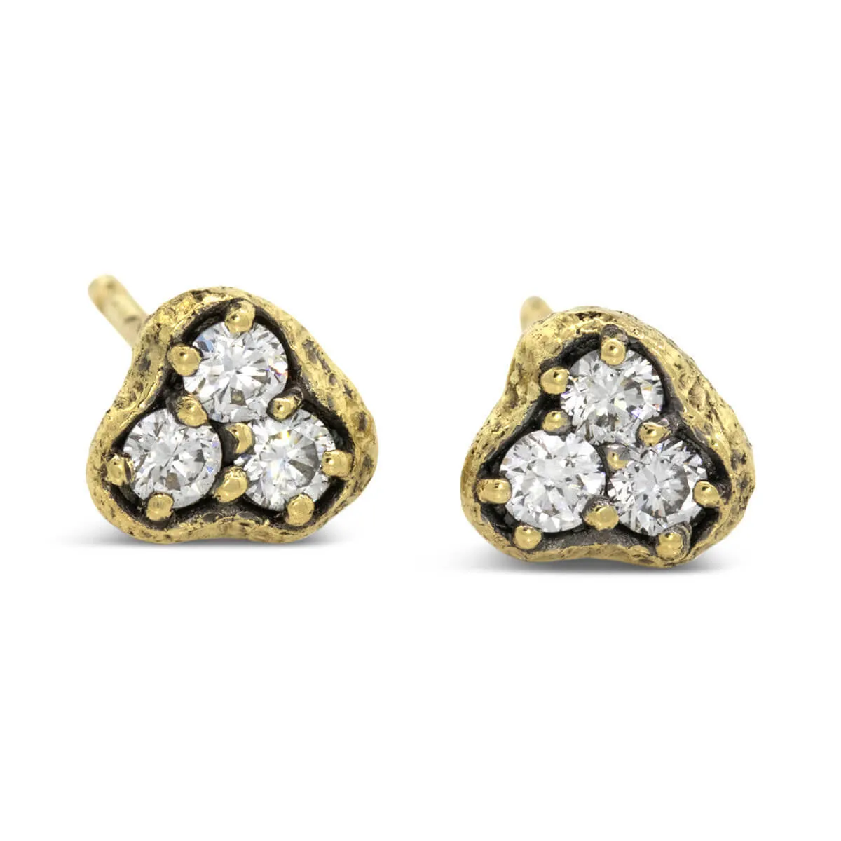 Dew Pond Three Diamond Stud Earrings in 18k Gold