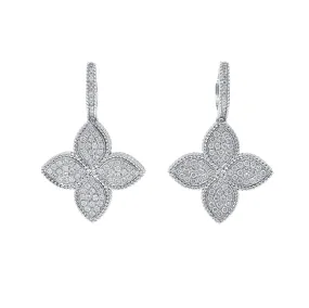 Diamond Clover Drop Earrings in 14K White Gold