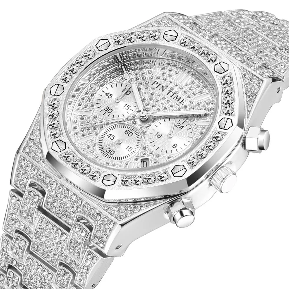 Diamond-Studded Chronograph Fashion Hip-hop Quartz Watch