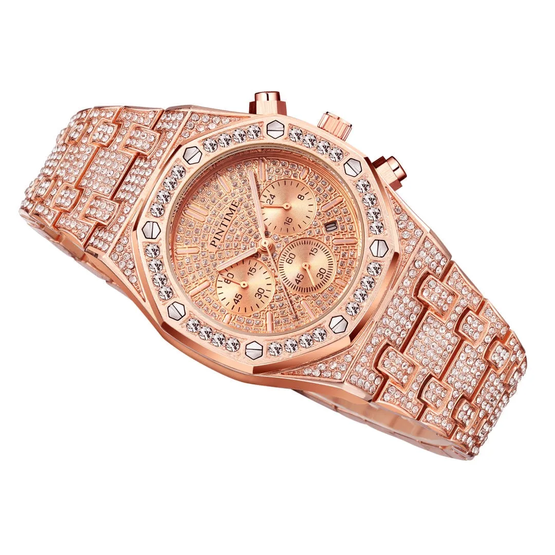 Diamond-Studded Chronograph Fashion Hip-hop Quartz Watch