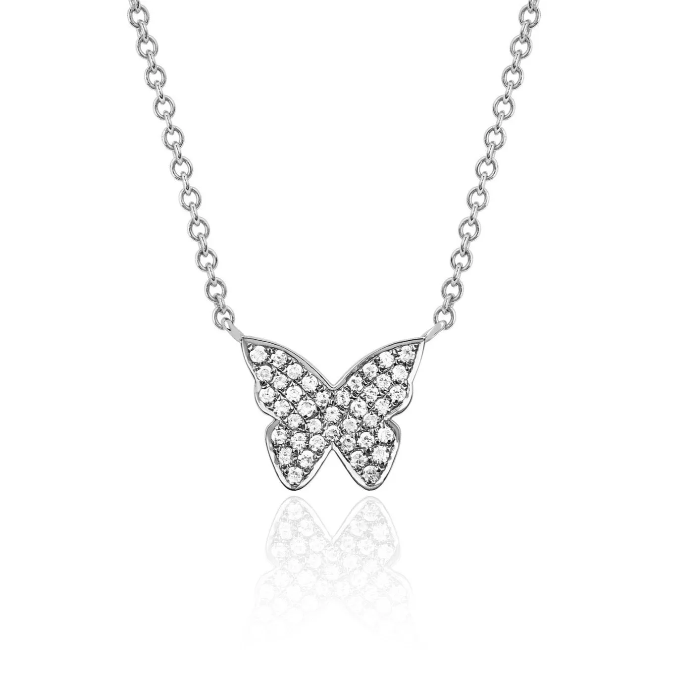 EF Collection - Diamond Butterfly Necklace, White Gold