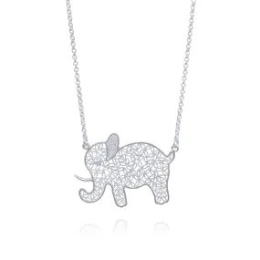 ELEPHANT SILVER BIG PENDANT NECKLACE FILIGREE