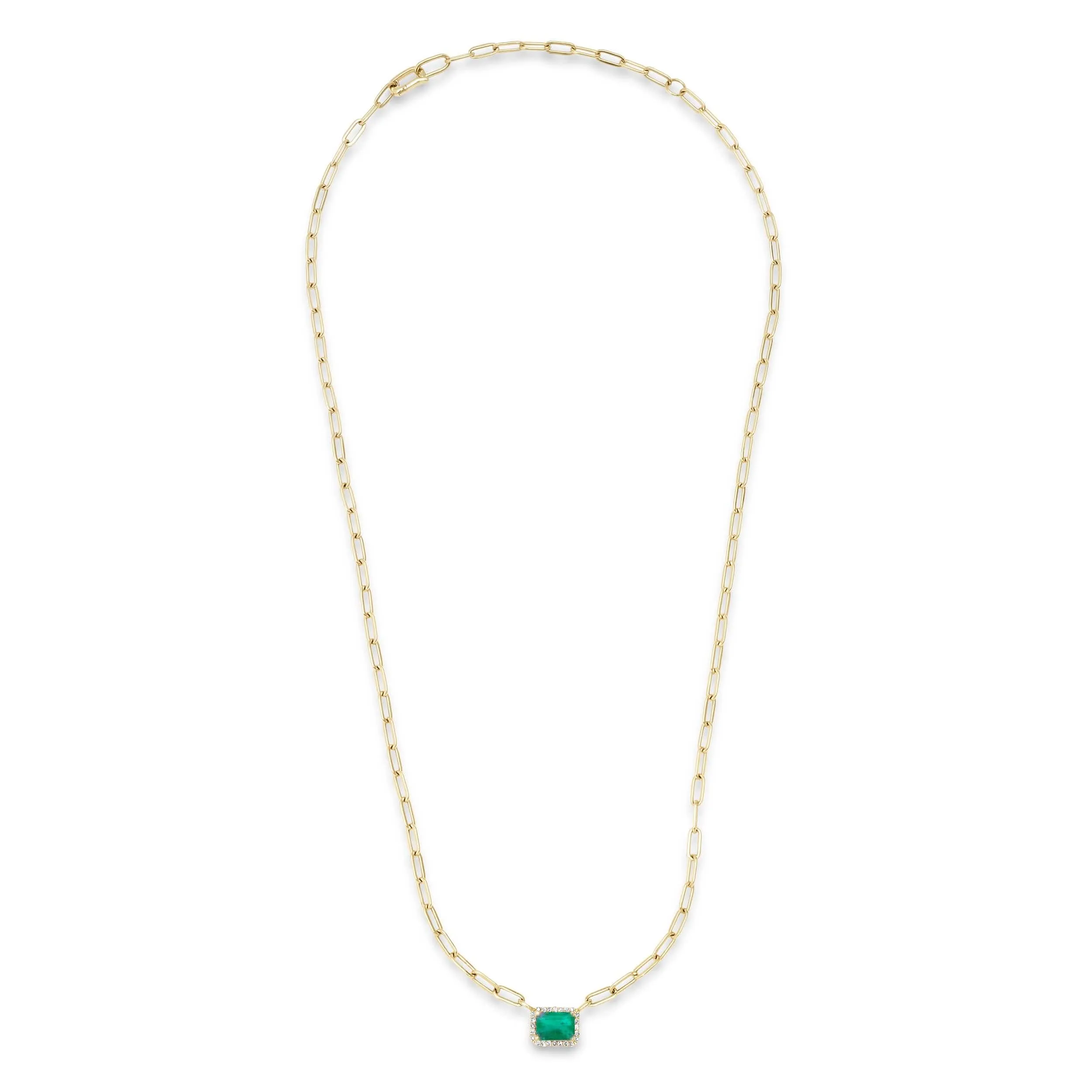 Emerald and Diamond Paper Clips Chain Necklace