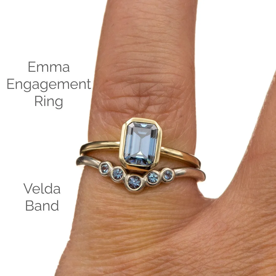 Emma Bezel Set Blue-Gray Emerald Cut Moissanite Solitaire Engagement Ring