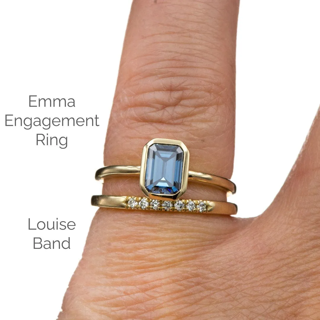 Emma Bezel Set Blue-Gray Emerald Cut Moissanite Solitaire Engagement Ring