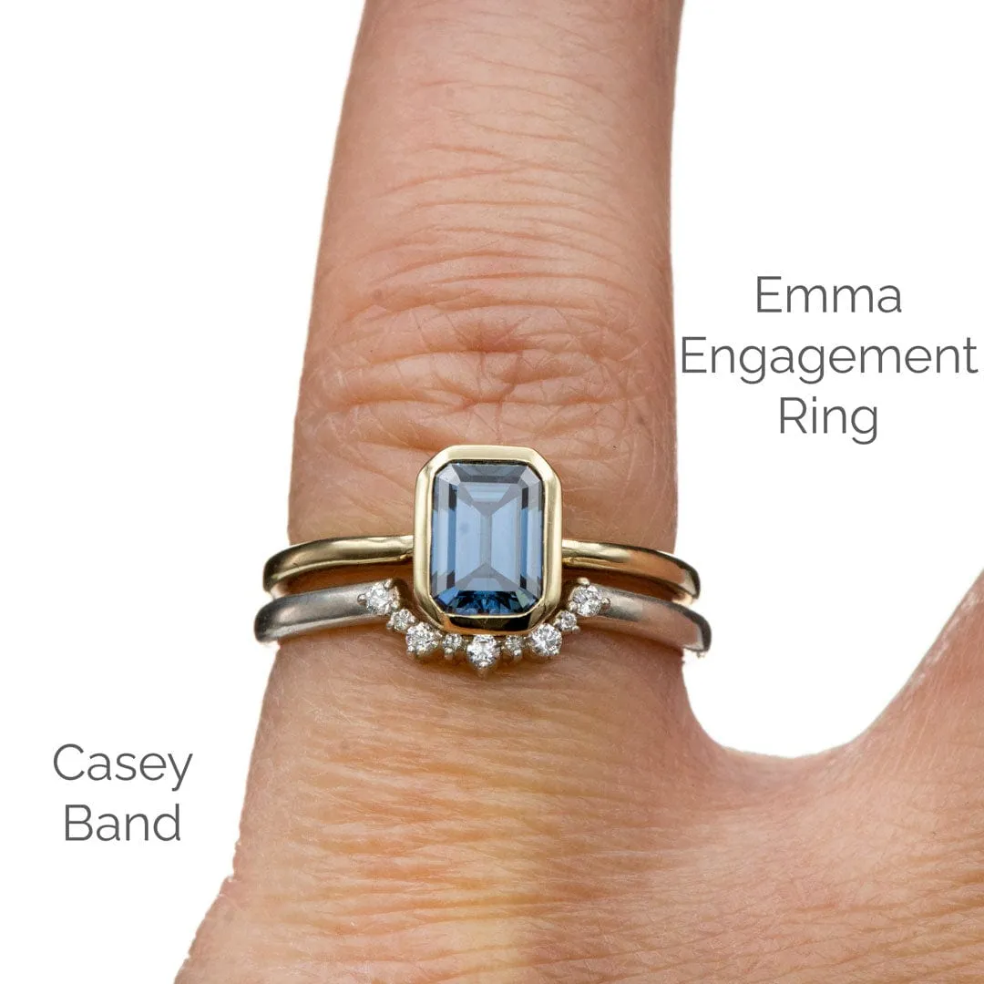 Emma Bezel Set Blue-Gray Emerald Cut Moissanite Solitaire Engagement Ring