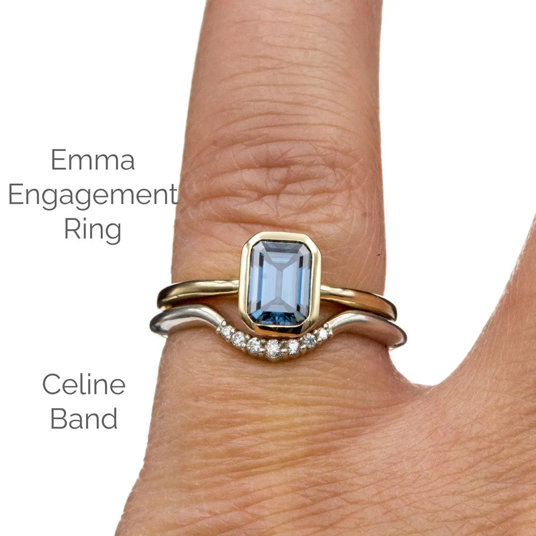 Emma Bezel Set Blue-Gray Emerald Cut Moissanite Solitaire Engagement Ring