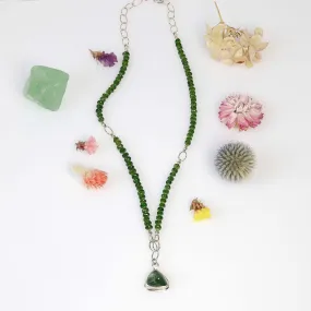 Enchanted Garden - Green Tourmaline and Chrome Diopside Silver Silk Knotted Necklace