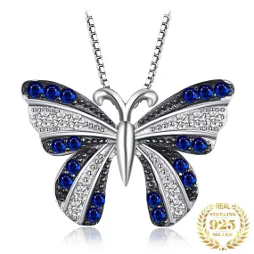 Fine Butterfly Blue Sapphire Pendant - 925 Sterling Silver ( No Chain )