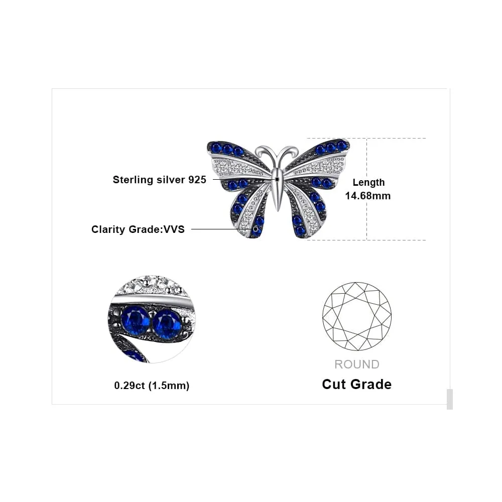 Fine Butterfly Blue Sapphire Pendant - 925 Sterling Silver ( No Chain )