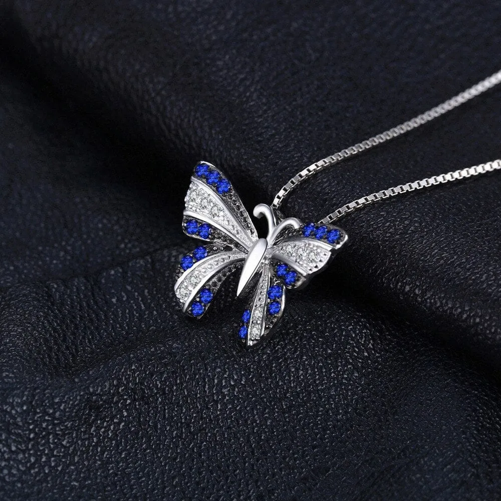 Fine Butterfly Blue Sapphire Pendant - 925 Sterling Silver ( No Chain )