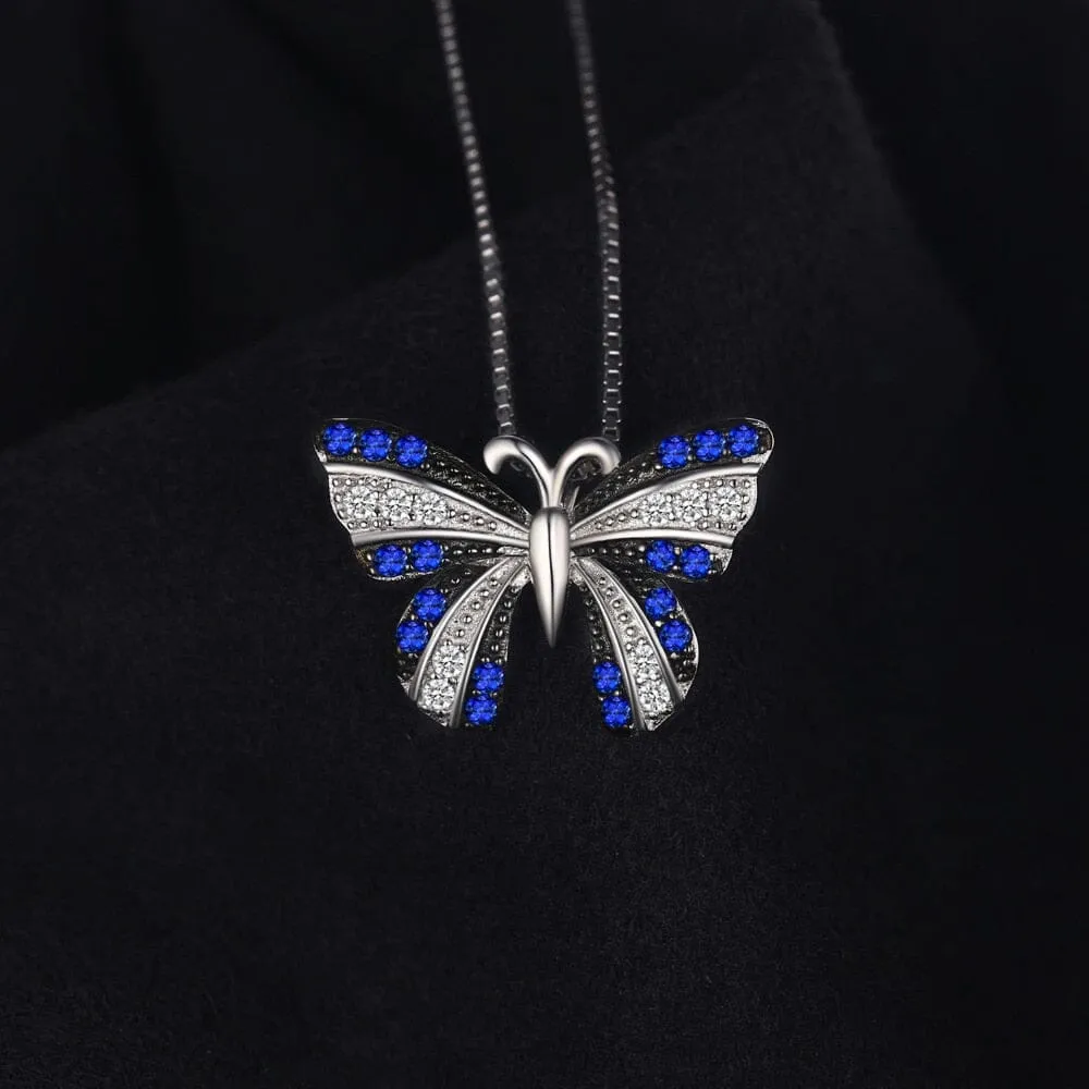 Fine Butterfly Blue Sapphire Pendant - 925 Sterling Silver ( No Chain )