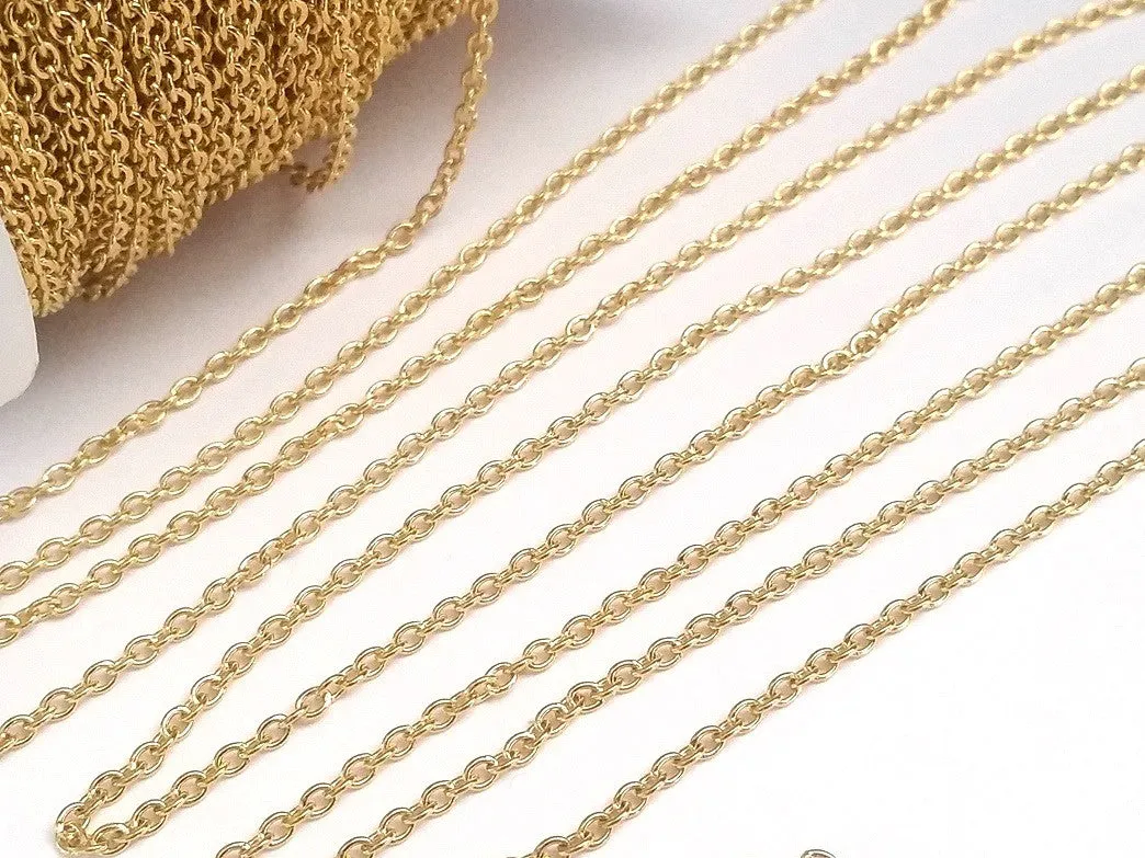 Fine Gold Stainless Chain, 2mm Soldered Closed Links, Lot Size 50 Meters on a Spool, #1913 G