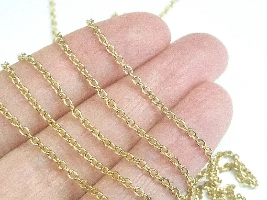 Fine Gold Stainless Chain, 2mm Soldered Closed Links, Lot Size 50 Meters on a Spool, #1913 G