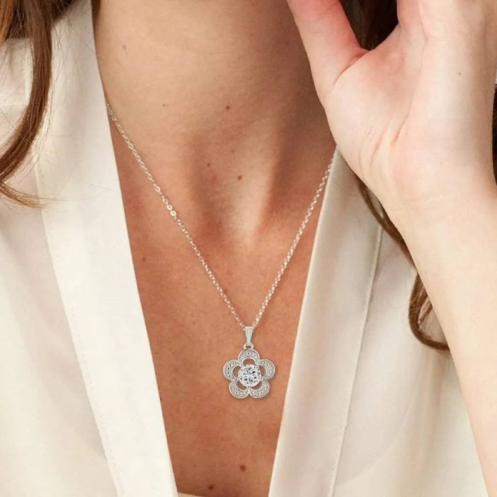 Flower Cubic Zirconia Pendant Necklace