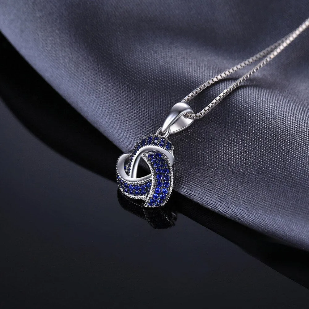 Flower Knot Created Blue Sapphire Pendant - 925 Sterling Silver (No Chain)