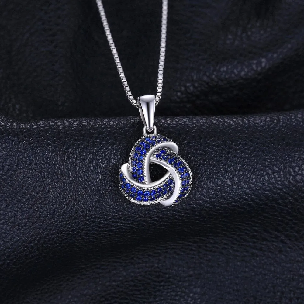 Flower Knot Created Blue Sapphire Pendant - 925 Sterling Silver (No Chain)