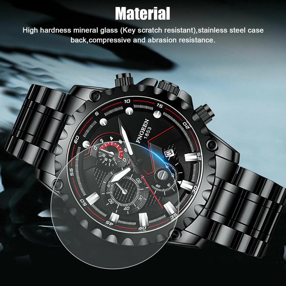 FNGEEN Men’s Watch Classic Stainless Steel Quartz Luminous Luxury Wristwatch S4653038